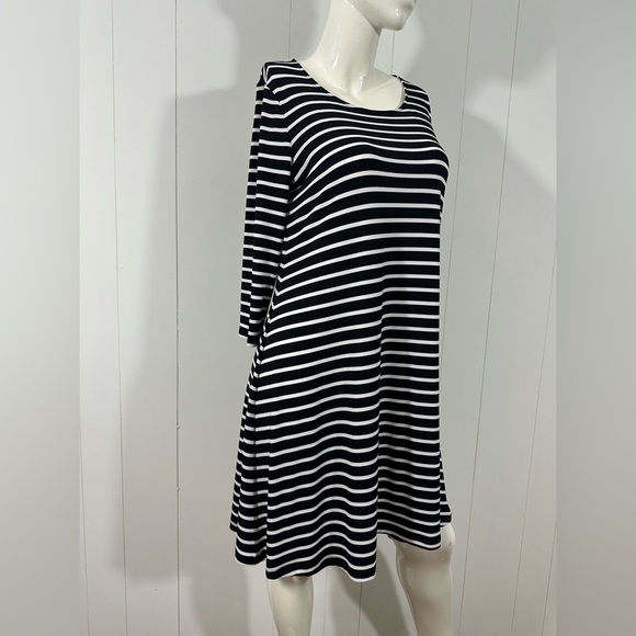 Chicos Women's Black & White Stripe Dress Long Sleeve Sz 0/ Small 3/4 Sleeve - Picture 3 of 10